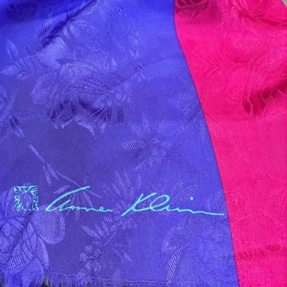 Vintage Anne Klein Colorful Silk Scarf-Fringed Edge